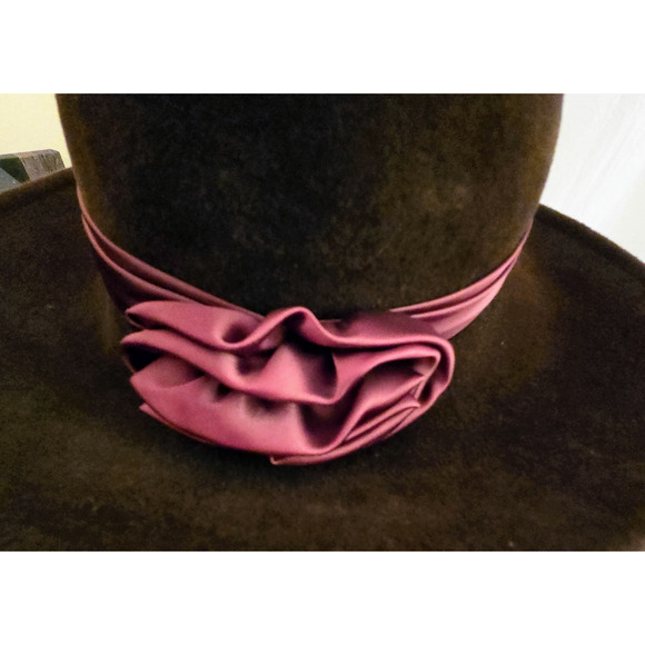 Vintage Betmar brown Fedora wool hat with burgundy satin bow main image 10